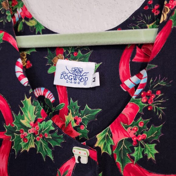 DOGWOOD LANE Holly Candy Cane Christmas Jumper Dress Pockets Ceramic Buttons M - Picture 11 of 12
